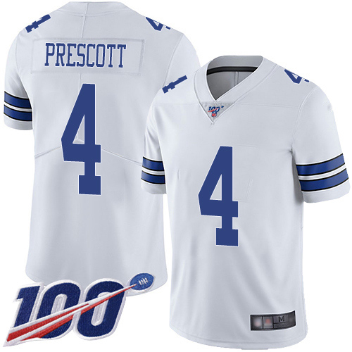 Men Dallas Cowboys Limited White Dak Prescott Road 4 100th Season Vapor Untouchable NFL Jersey